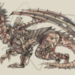 Digital media drawing of clockwork dragon